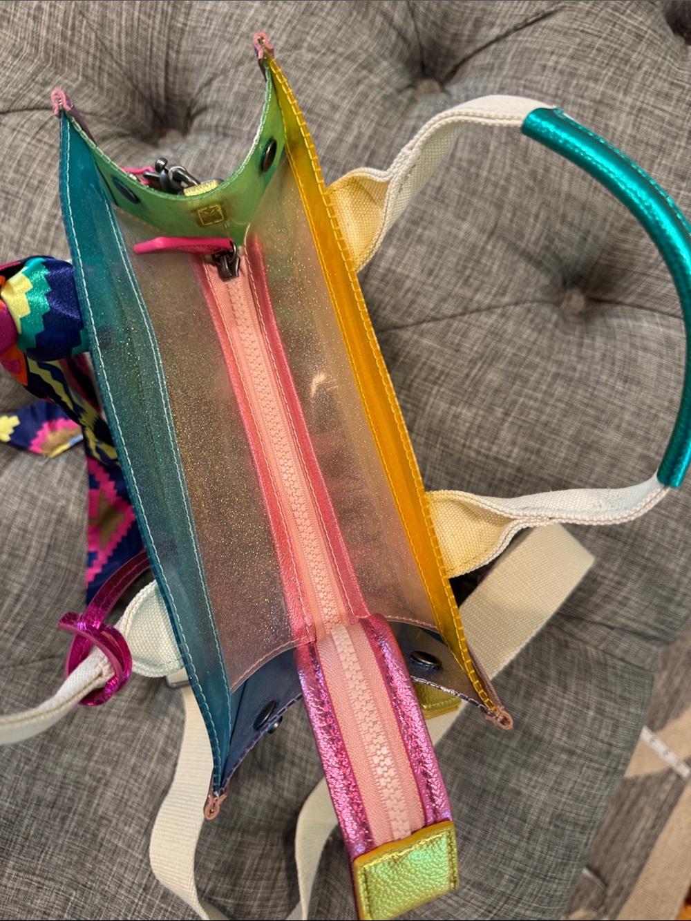 Kurt Geiger Bag Mini Southbank Vinyl Glitter Rainbow Translucent Tote Satchel - Picture 13 of 17